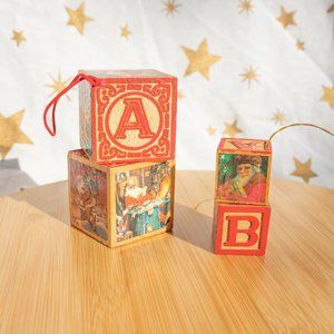 Set of Four Vintage Christmas Block Ornaments
